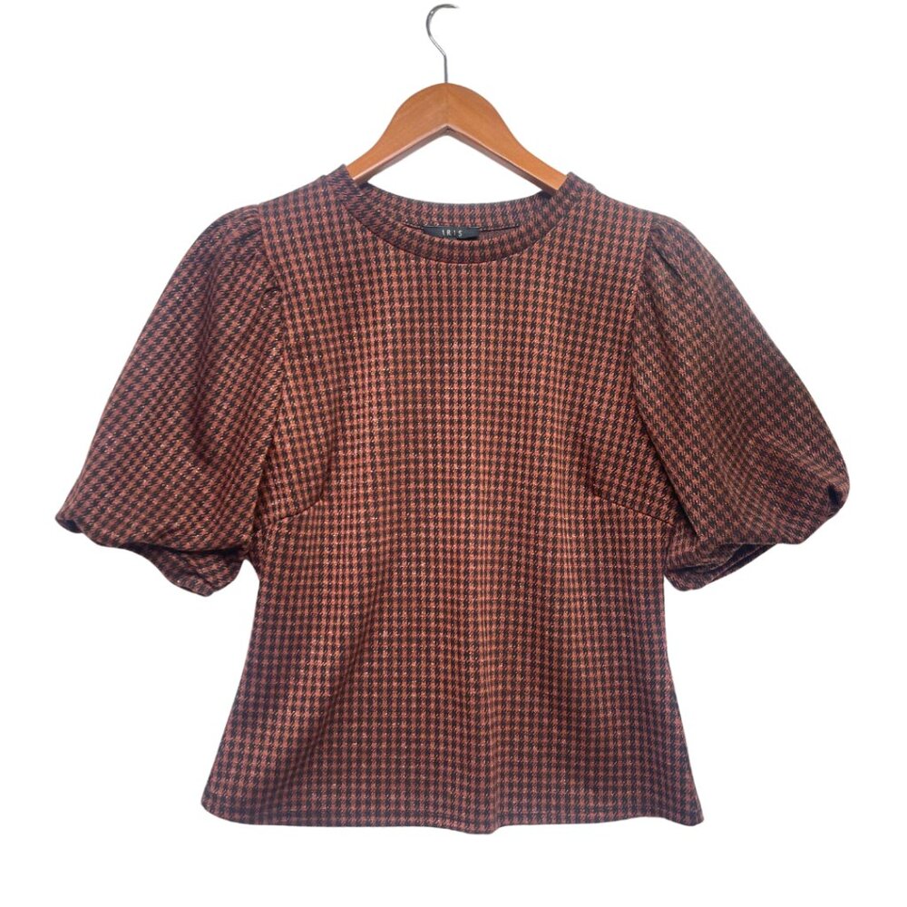 Iris | Women's Houndstooth Balloon Sleeve Blouse Size Large